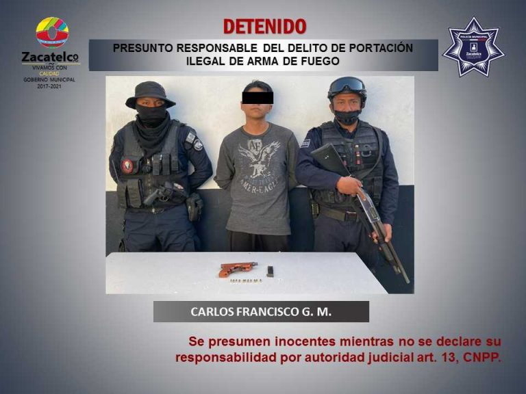 Policía de Zacatelco detiene a masculino armado