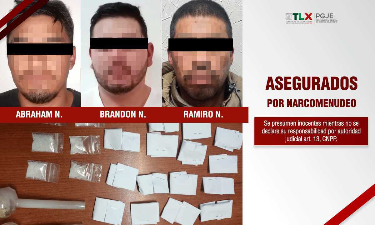 Asegura PGJE a tres personas por delitos contra la salud