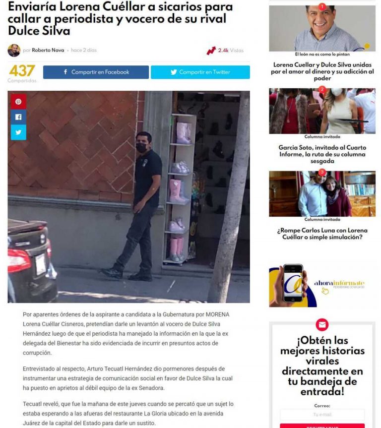 Prensa vendida de Dulce Silva acusa a Lorena Cuéllar de mandar sicarios