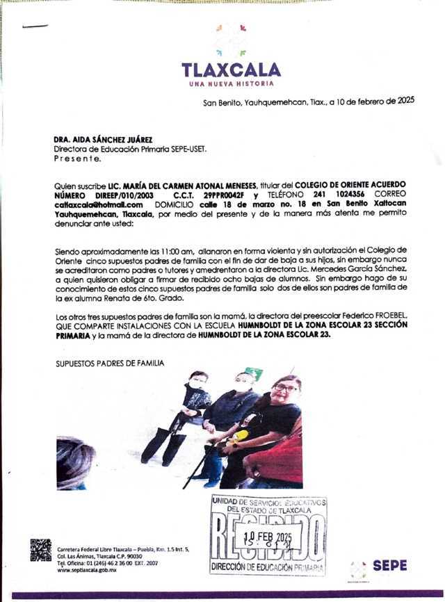 Pseudo padres de familia amedrentan a directivos del Colegio Oriente en Tlaxcala, ya fueron denunciados